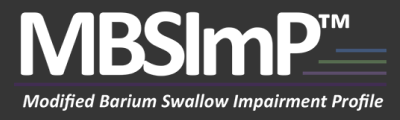 logo for MBSImP modified barium swallow impairment profile in white text on dark gray rectangular