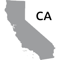 gray silhouette of California State next to the letters C and A