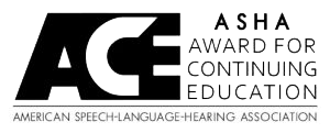 logo for asha american speech-language-hearing association in black text including award for continuing education text