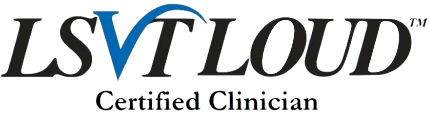 logo for LSVT LOUD Certified Clinician in mostly black text with the V in blue color