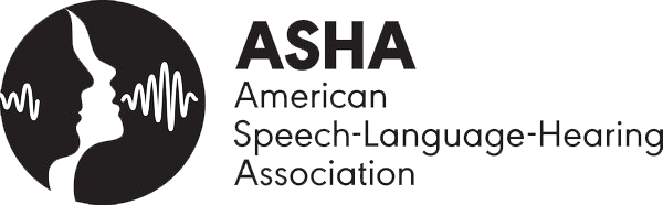 American Speech-Language-Hearing Association logo in black and white with circular image of person silhouette talking